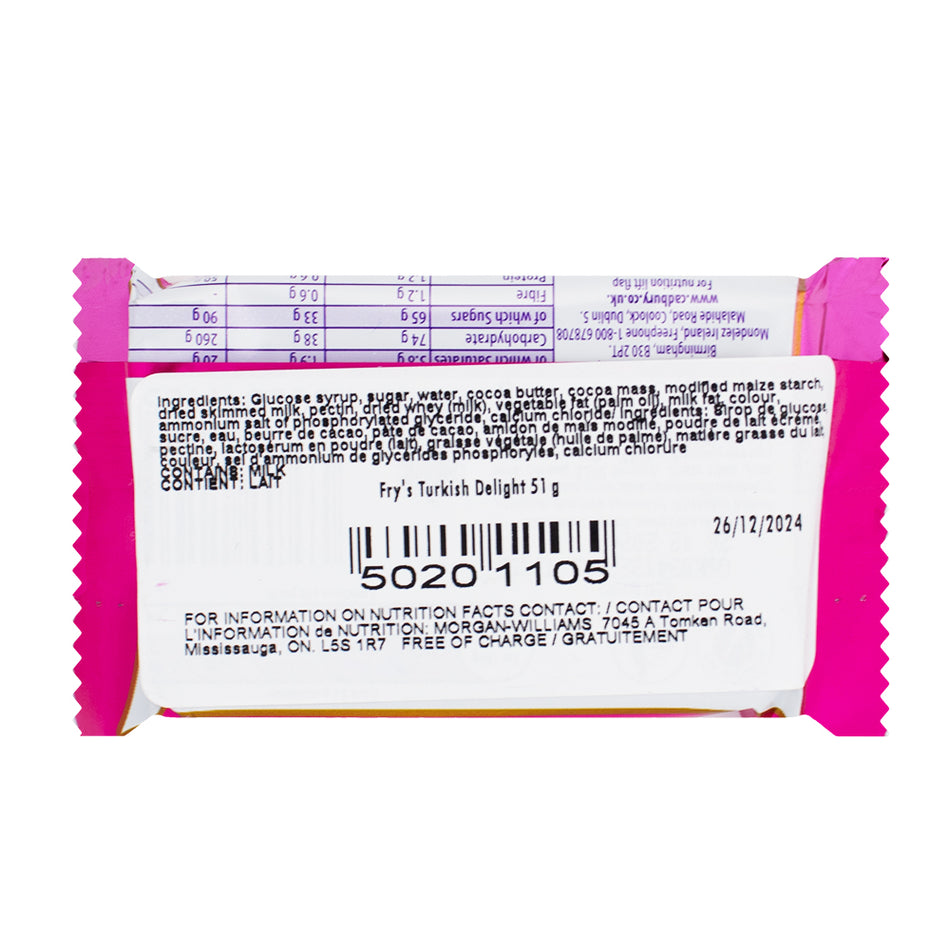 Fry's Turkish Delight UK - 48 Pack  Nutrition Facts Ingredients