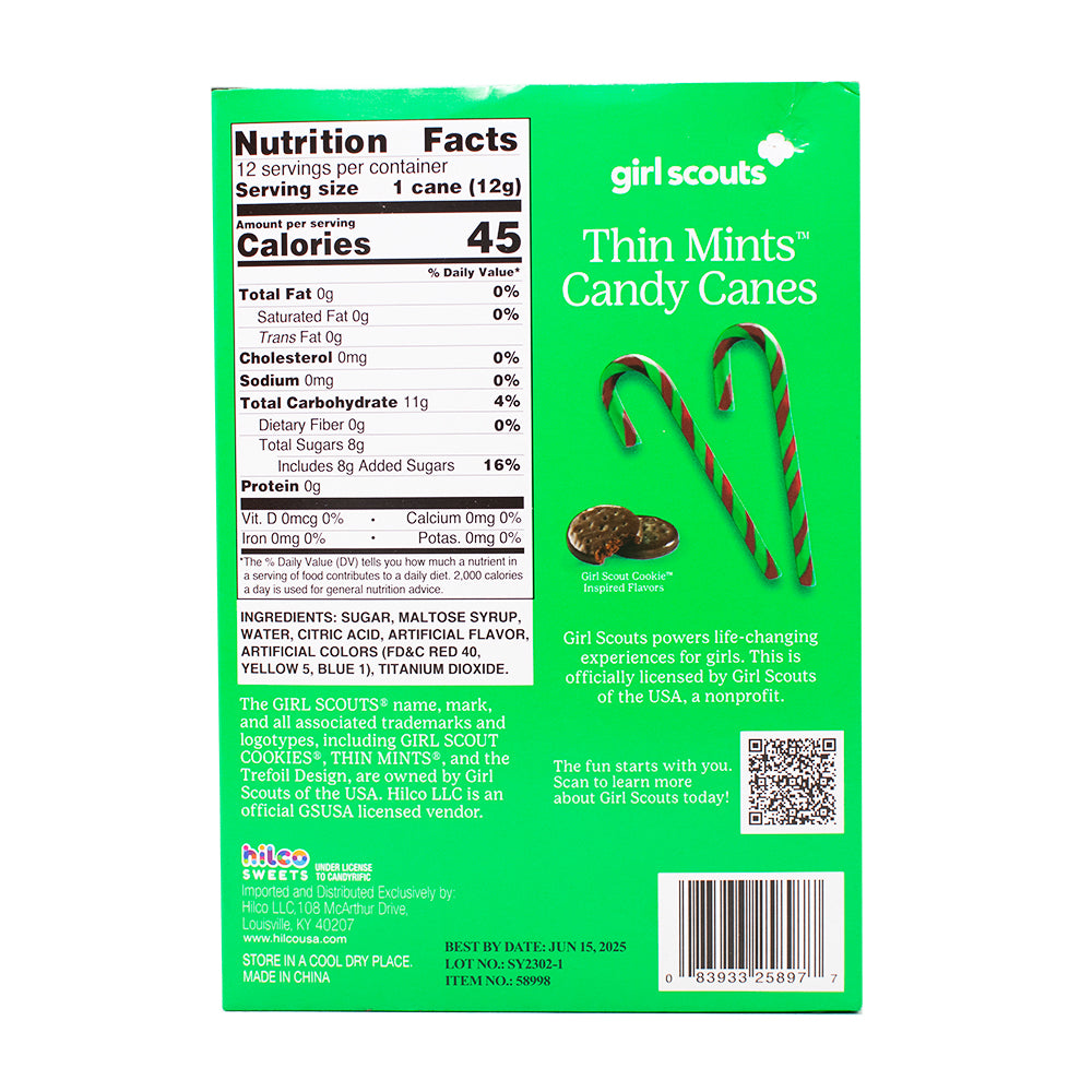Girl Scouts Thin Mint Candy Canes 5.3oz - 24 Pack Nutrition Facts Ingredients - Christmas Candy - Candy Store - Girl Scouts Candy - Girl Scouts Candy Canes