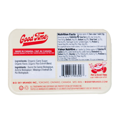 Good Time Organic Cinnamon Mints - 6 Pack  Nutrition Facts Ingredients
