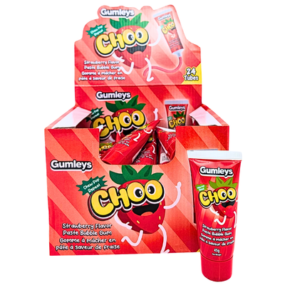 Gumleys Choo Strawberry Paste Bubble Gum 45g - 24 Tubes
