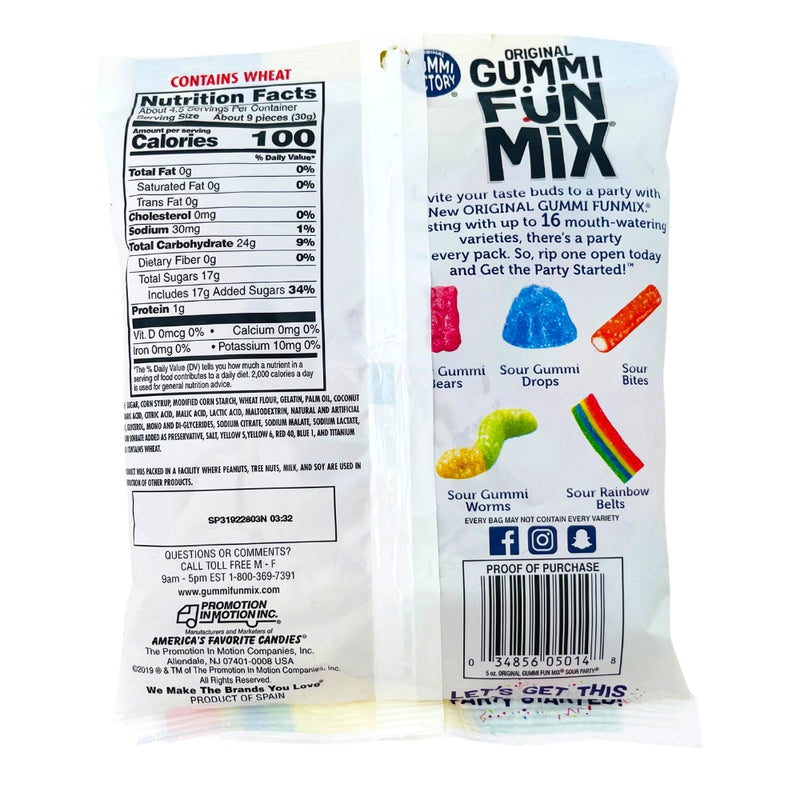 Gummi Fun Mix Sour Party 5oz - 12 Pack Nutrition facts - Ingredients - Sour Candy - Gummies