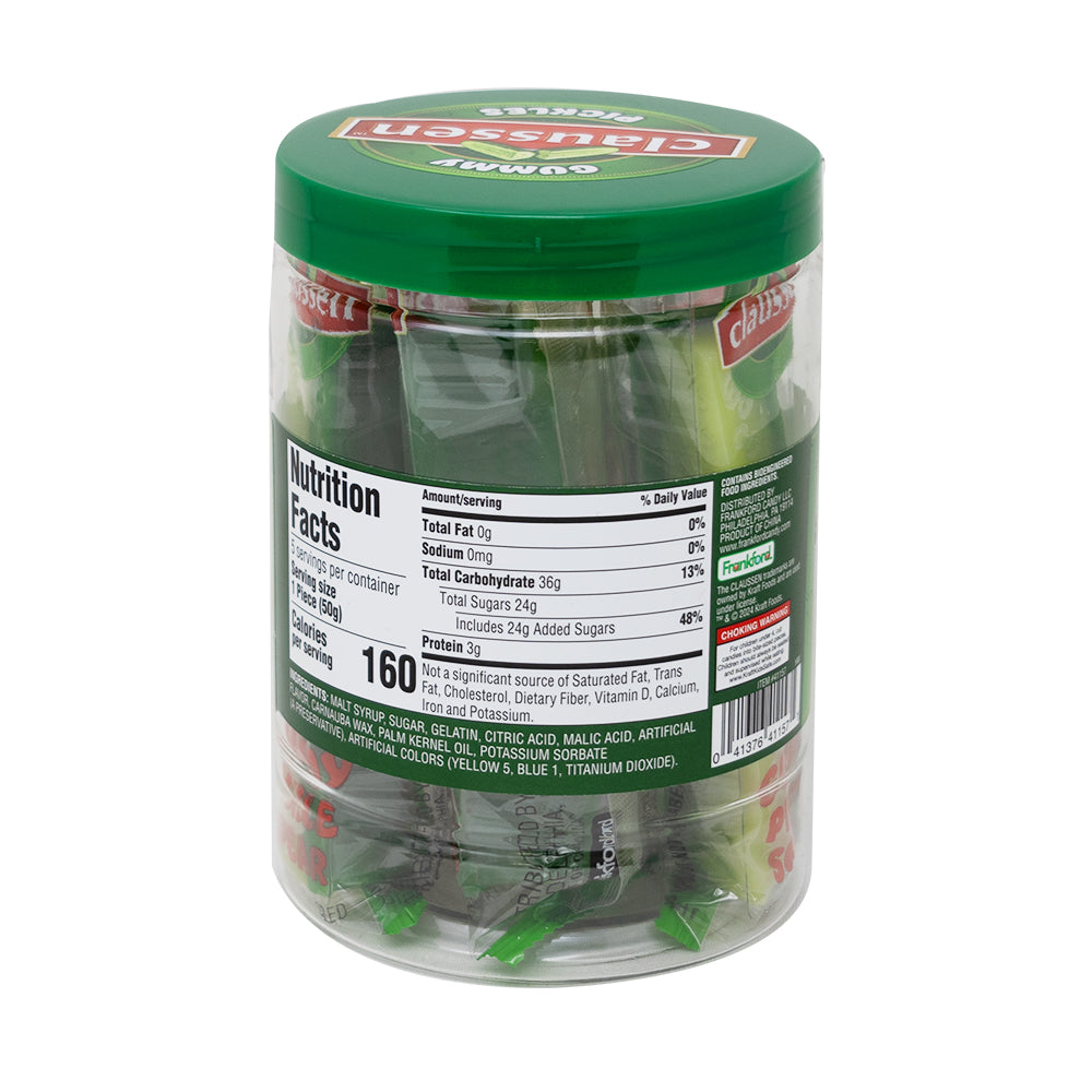 Frankford Claussen Gummy Pickle Jar 8.82oz - 4 Pack  Nutrition Facts Ingredients
