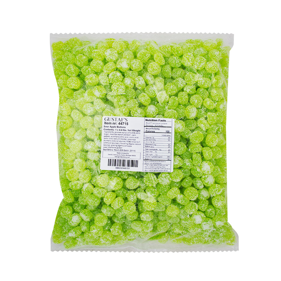 Gustaf's Sour Apple Buttons 2kg - 1 Bag   Nutrition Facts Ingredients