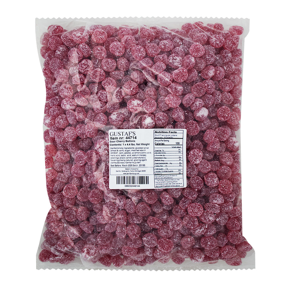 Gustaf's Sour Cherry Buttons 2kg - 1 Bag  Nutrition Facts Ingredients