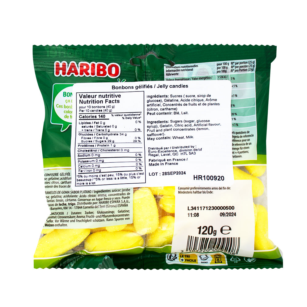 Haribo Bananas 120g - 30 Pack  Nutrition Facts Ingredients