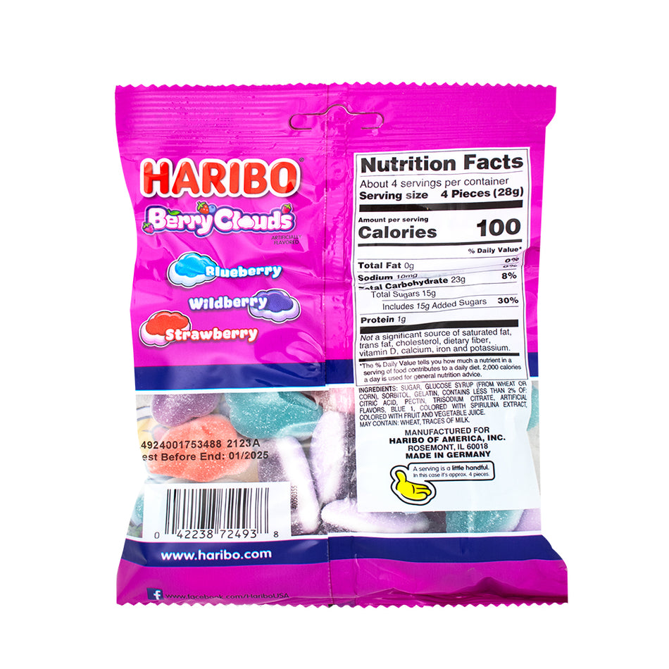 Haribo Berry Clouds Gummies 4.1oz - 12 Pack  Nutrition Facts Ingredients