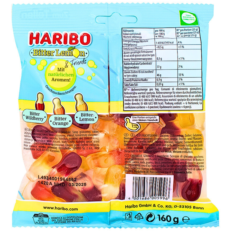 Haribo Bitter Lemon & Friends Gummies (Germany) 160g - 20 Pack 