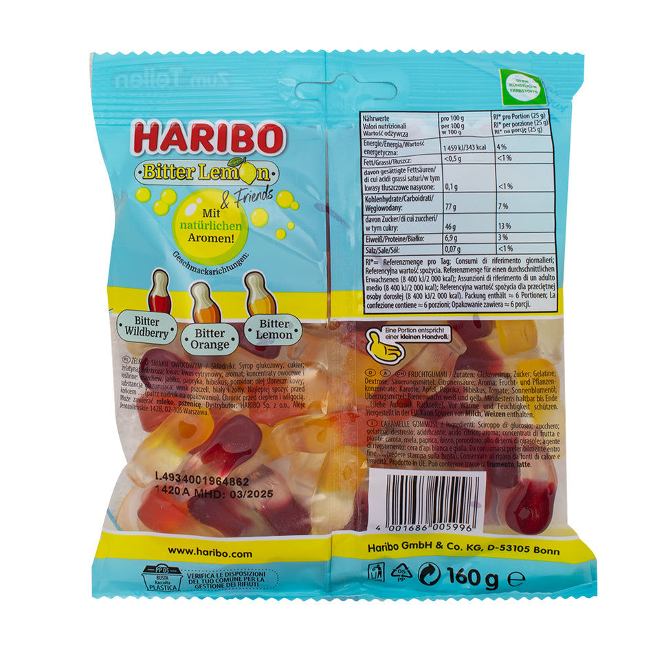 Haribo Bitter Lemon & Friends Gummies (Germany) 160g - 20 Pack Nutrition Facts Ingredients