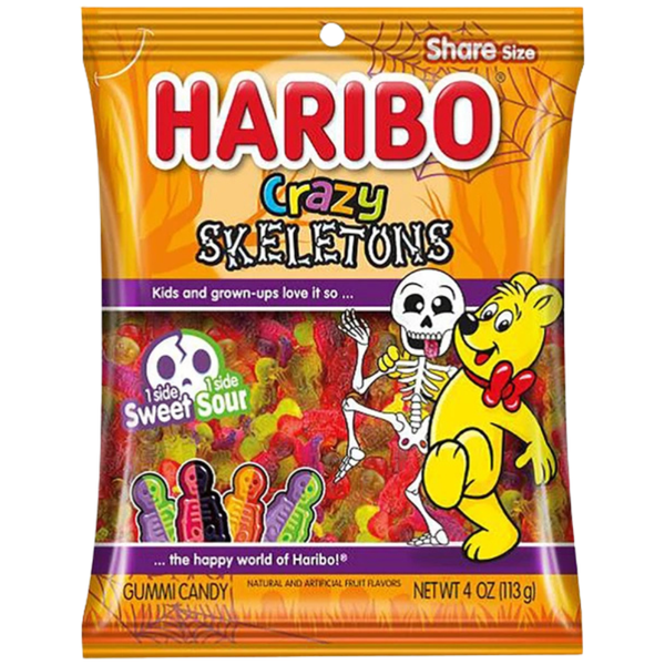 Haribo Crazy Skeletons Sweet Sour 4oz - 12 Pack