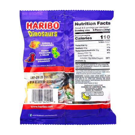 Haribo Dinosaurs Gummi Candy - 12 Pack  Nutrition Facts Ingredients