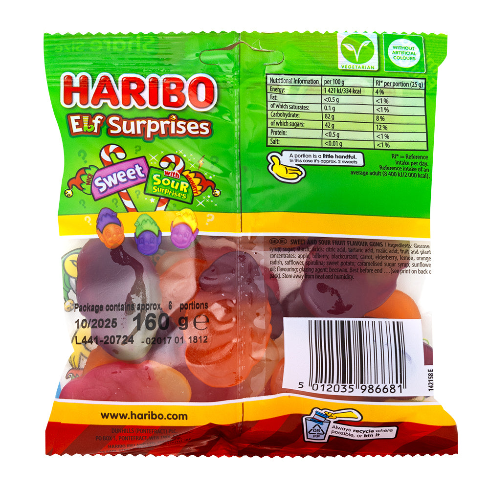 Haribo Elf Surprises (UK) 160g - 16 Pack Nutrition Facts Ingredients
