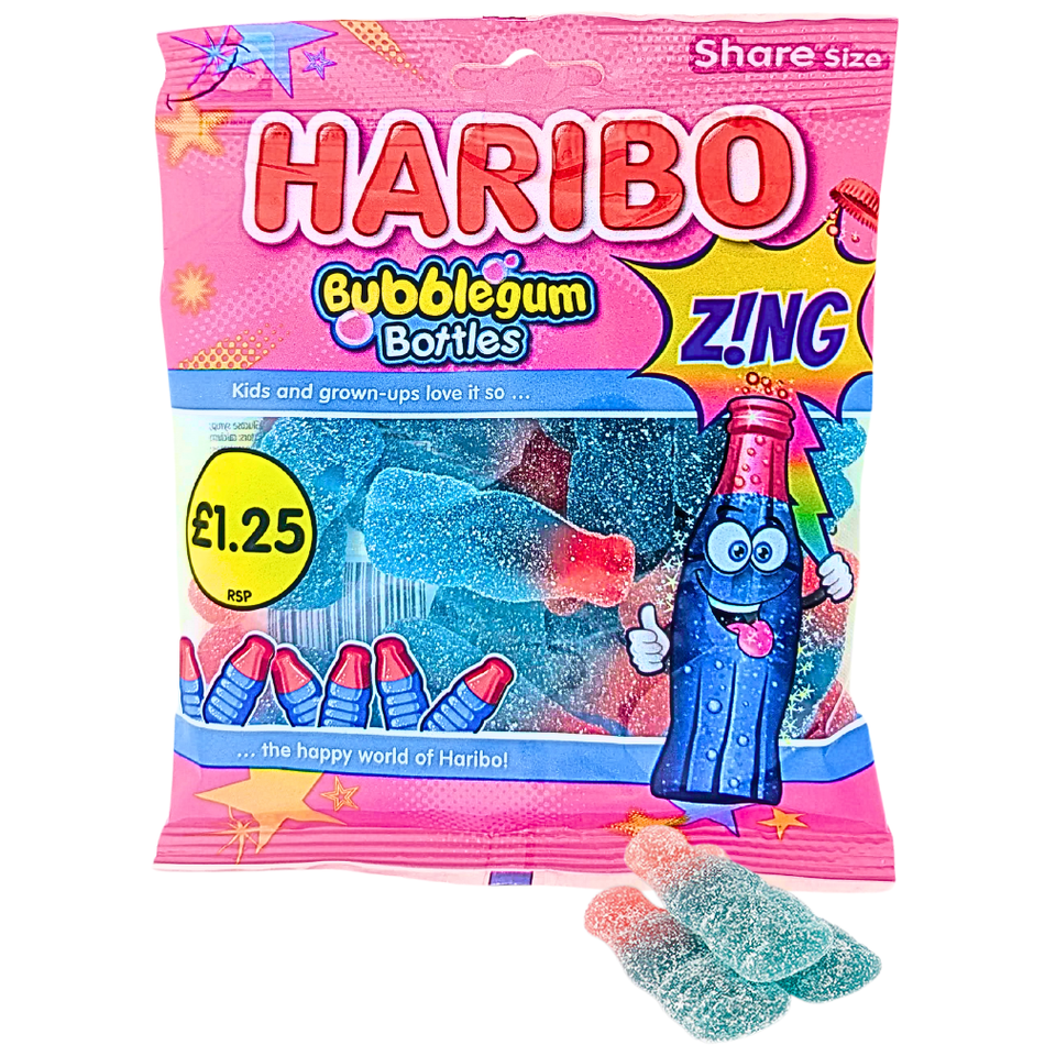 Haribo Fizzy Bubblegum Bottles UK 140g - 12 Pack