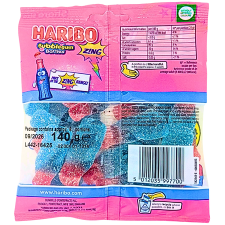 Haribo Fizzy Bubblegum Bottles UK 140g - 12 Pack