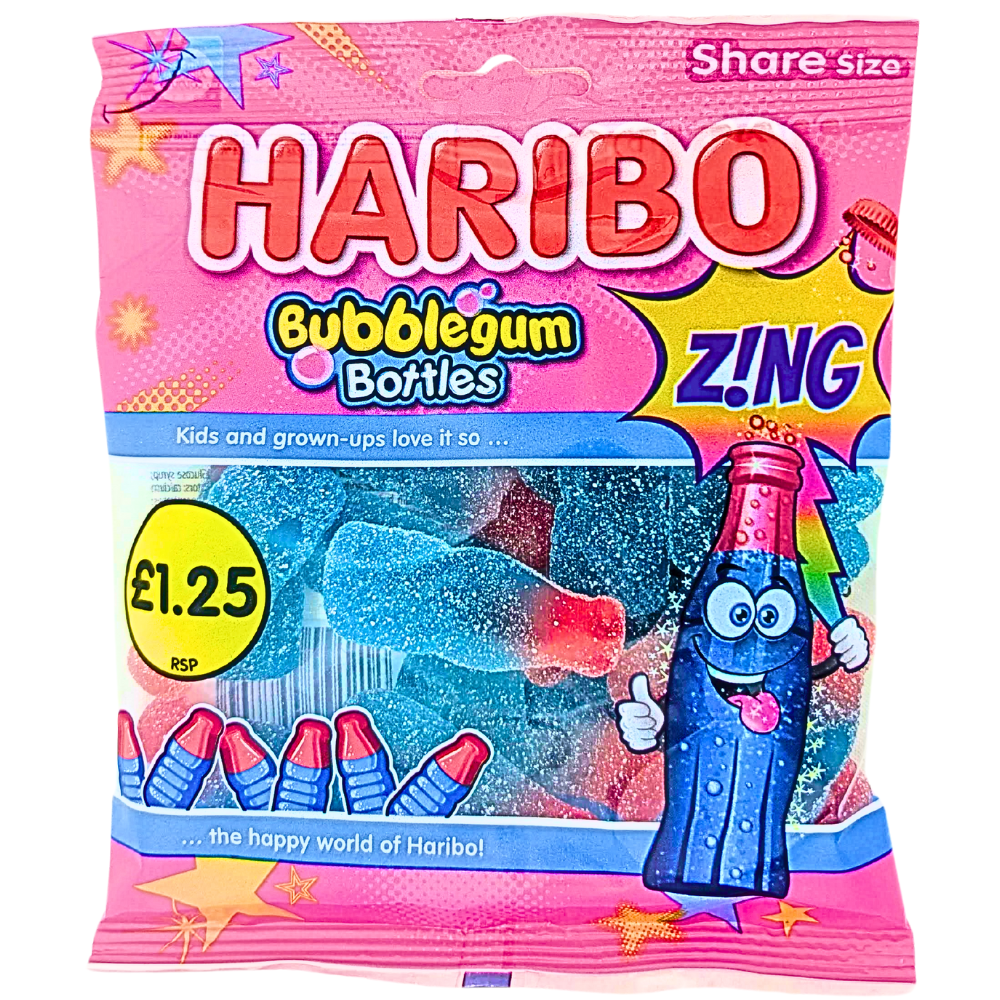 Haribo Fizzy Bubblegum Bottles UK 140g - 12 Pack
