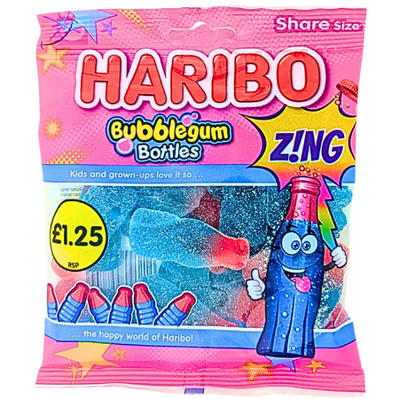 Haribo Fizzy Bubblegum Bottles UK 140g - 12 Pack