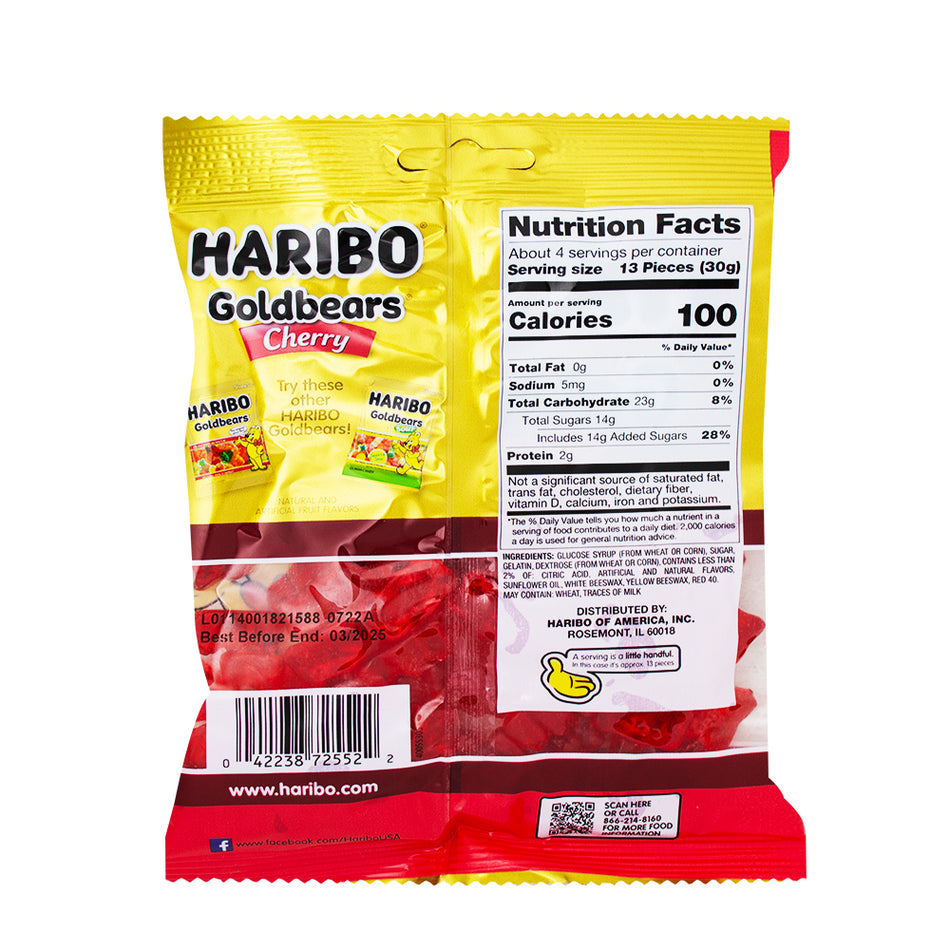 Haribo Gold Bears Cherry 4oz - 12 Pack  Nutrition Facts Ingredients