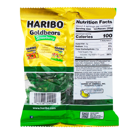 Haribo Gold Bears Strawberry 4oz - 12 Pack  Nutrition Facts Ingredients