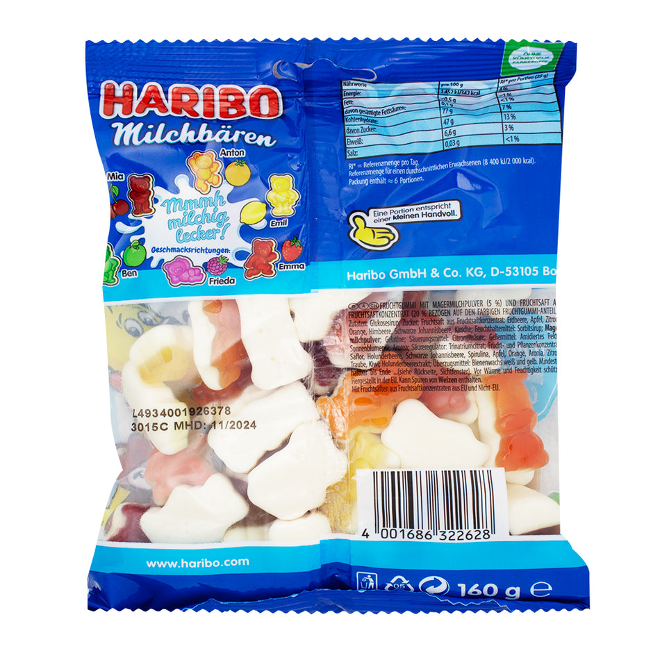 Haribo Milchbaren (Milk Bears) 160g - 12 Pack  Nutrition Facts Ingredients