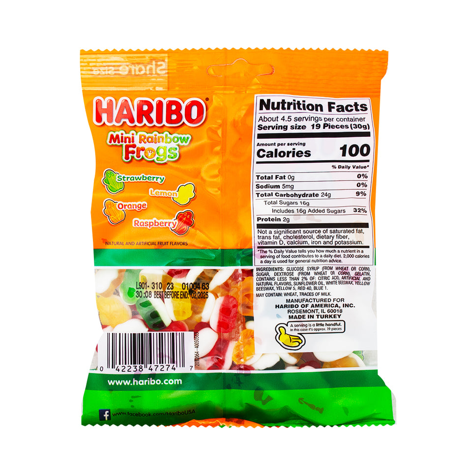 Haribo Mini Rainbow Frogs Gummi Candy - 12 Pack  Nutrition Facts Ingredients