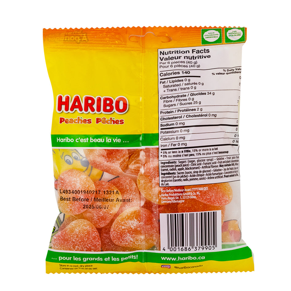 Haribo Peaches Gummy Candy 6.17oz. - 12 Pack Nutrition Facts Ingredients 