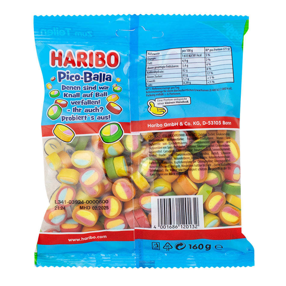 Haribo Pico Balla 160g - 11 Pack  Nutrition Facts Ingredients