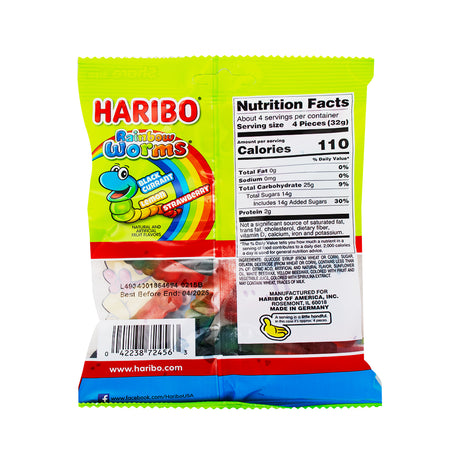 Haribo Rainbow Worms  5oz - 12 Pack  Nutrition Facts Ingredients