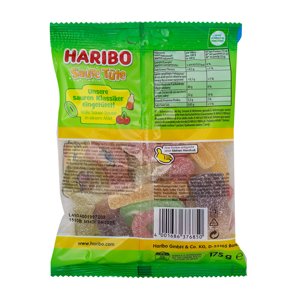 Haribo Sour Tute Gummies (Germany) 175g - 15 Pack - Sour Candy from Haribo  Nutrition Facts Ingredients