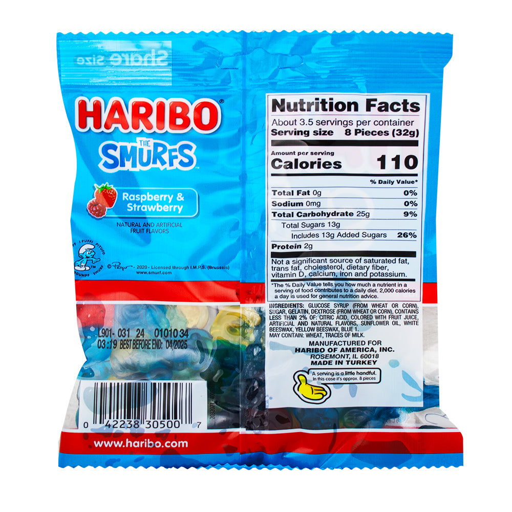 Haribo The Smurfs Gummi Candy - 12 Pack  Nutrition Facts Ingredients