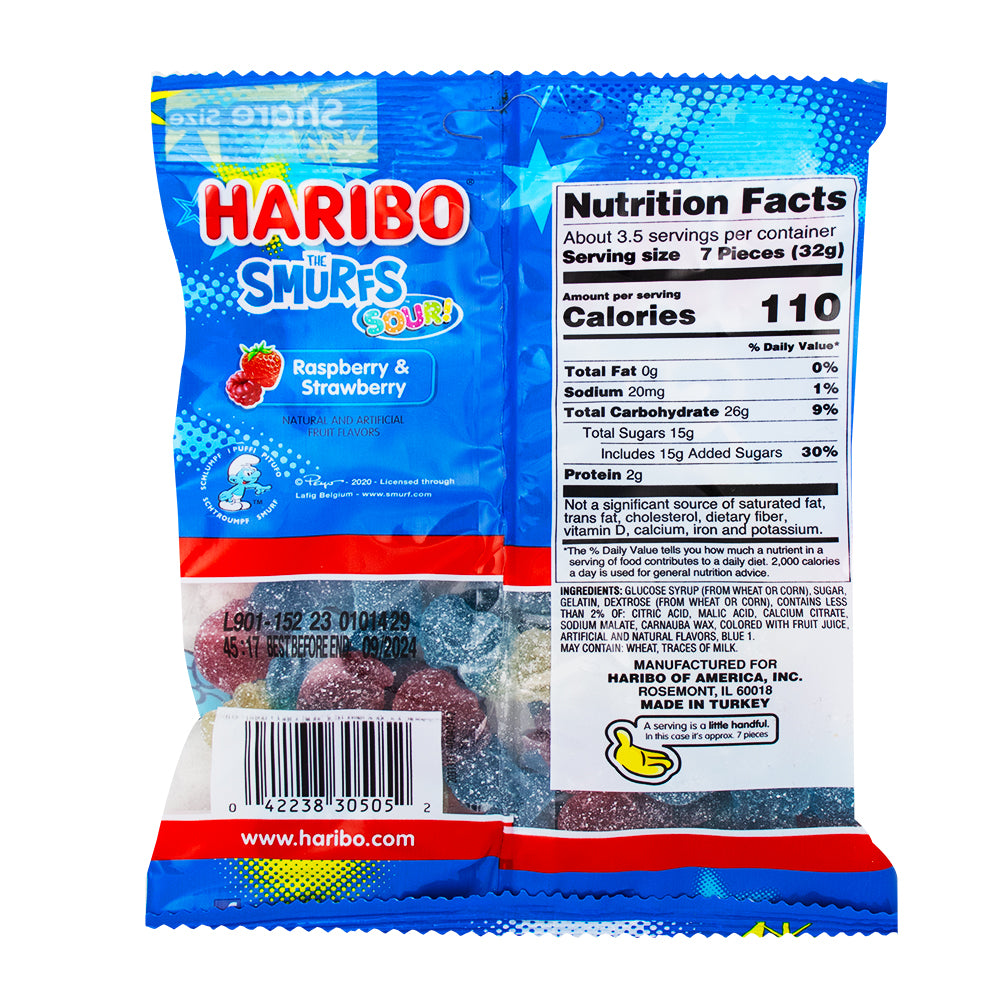 Haribo The Smurfs Sour Gummi Candy - 12 Pack  Nutrition Facts Ingredients