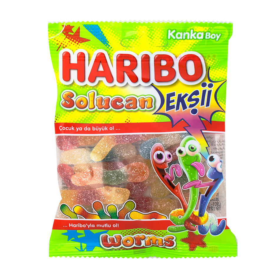 Haribo Halal Solucan Fizz Sour Worms 70g - 24 Pack