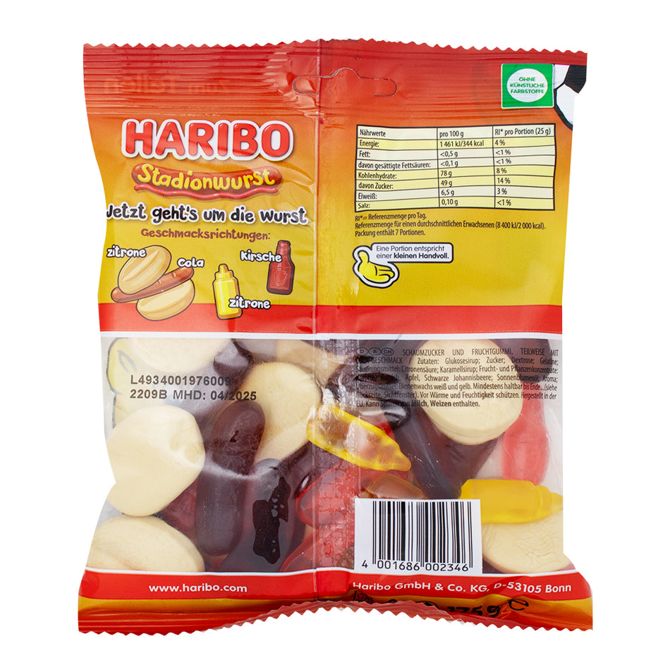 Haribo Stadionwurst (Germany) 175g - 18 Pack  Nutrition Facts Ingredients