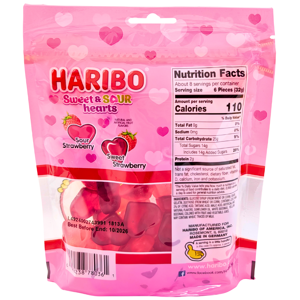 Haribo Sweet and Sour Hearts 9oz - 8 Pack
