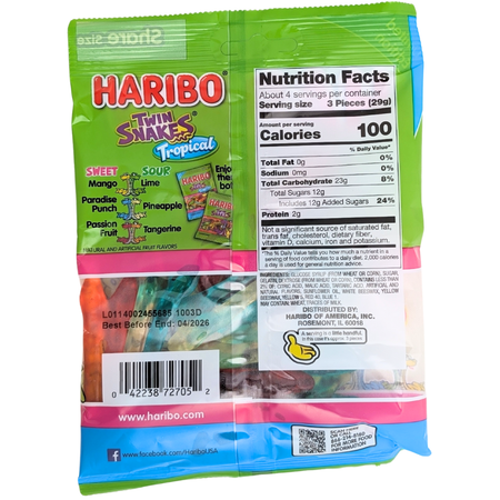 Haribo Twin Snakes Tropical 113g - 12 Pack