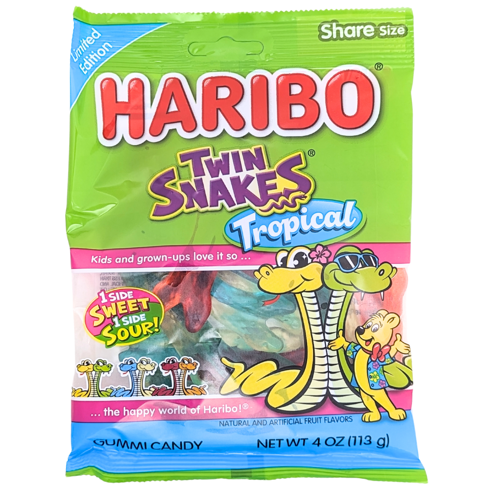 Haribo Twin Snakes Tropical 113g - 12 Pack