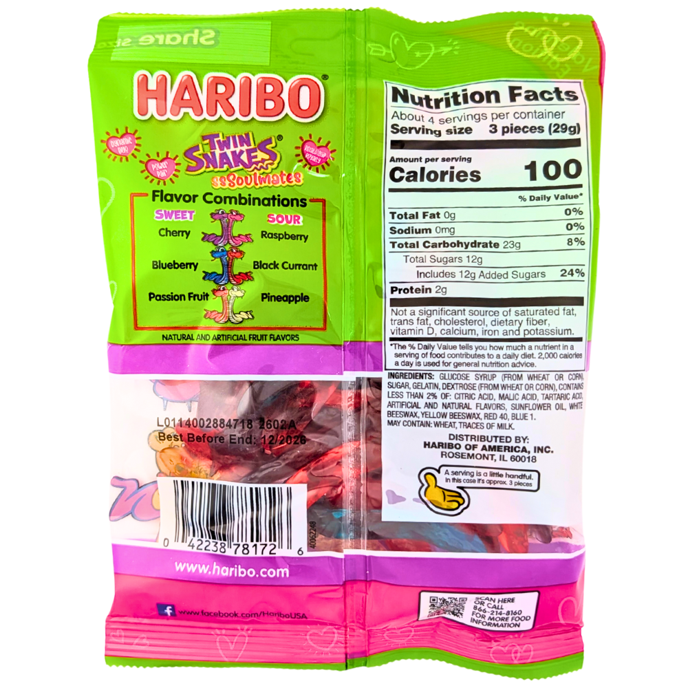 Haribo Twin Snakes Valentines 4oz - 12 Pack