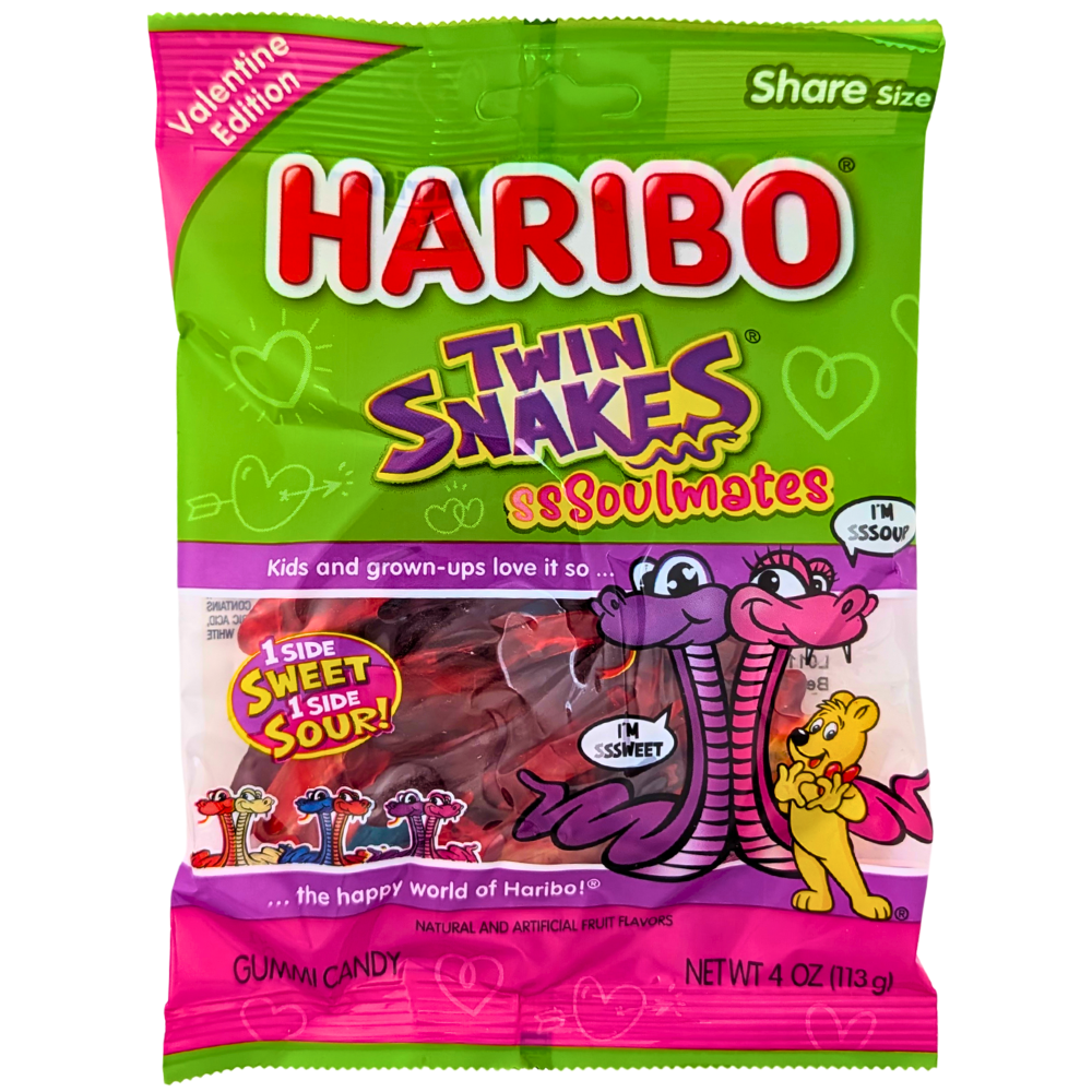 Haribo Twin Snakes Valentines 4oz - 12 Pack