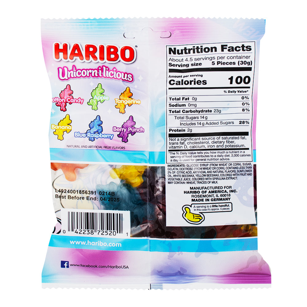 Haribo Unicorn-I-Licious 5oz - 12 Pack  Nutrition Facts Ingredients