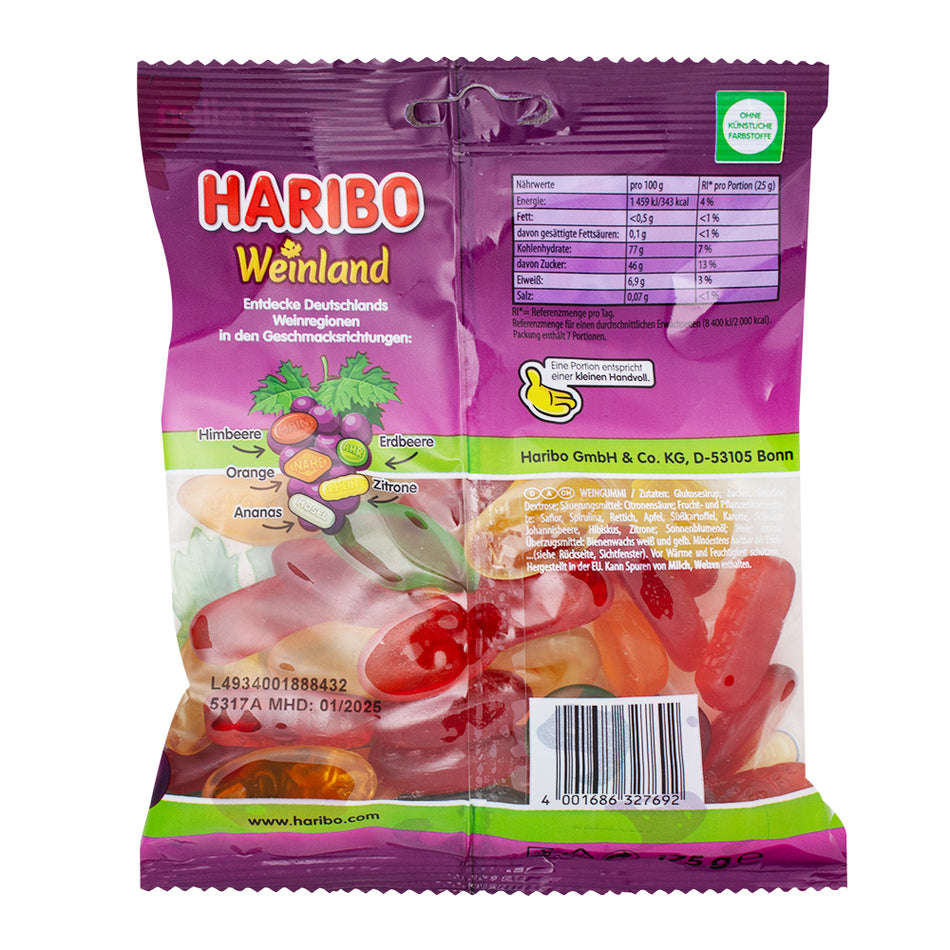 Haribo Weinland Wine Gums 175g - 10 Pack  Nutrition Facts Ingredients