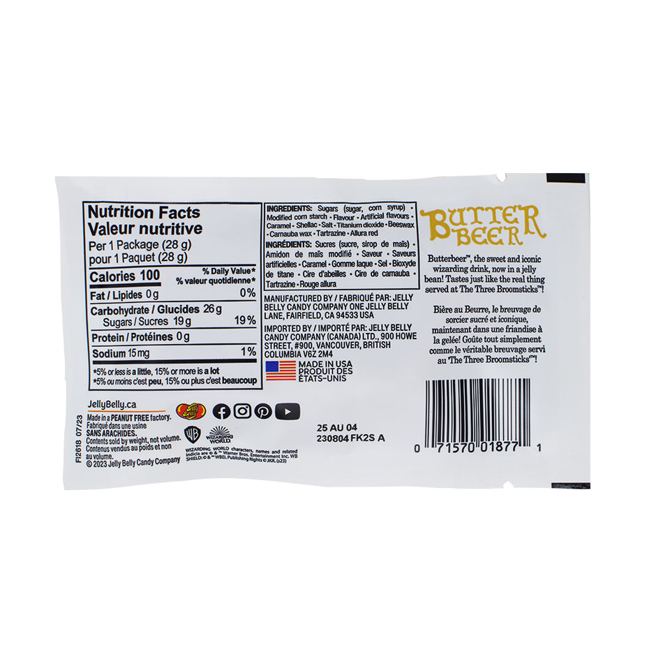 Harry Potter Butterbeer Jelly Beans 28g - 24 Pack Nutrition Facts Ingredients - Harry Potter Candy - Butterbeer - Butterbeer Candy - Harry Potter Butterbeer