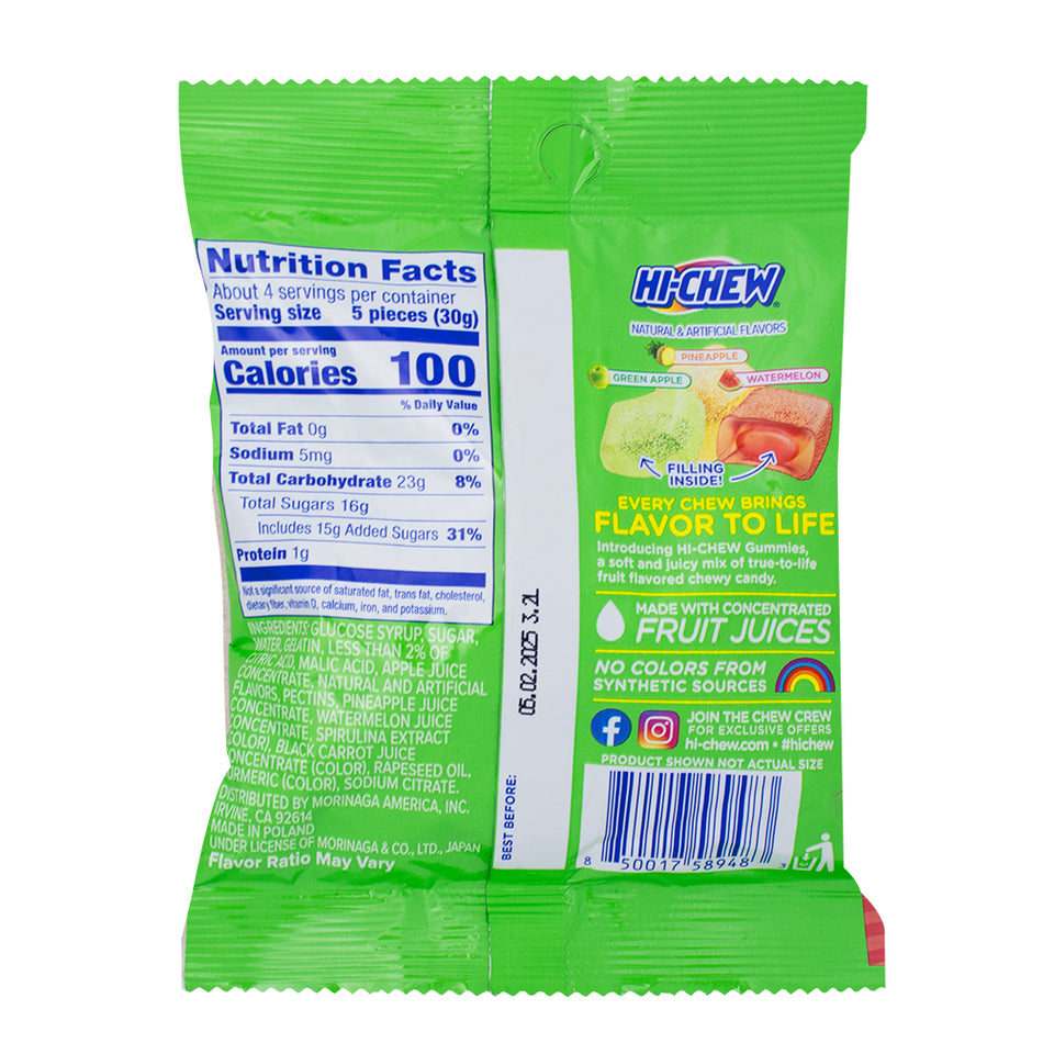 Hi-Chew Gummies Sour  4.23oz - 9 Pack - Gummy Candy  Nutrition Facts Ingredients