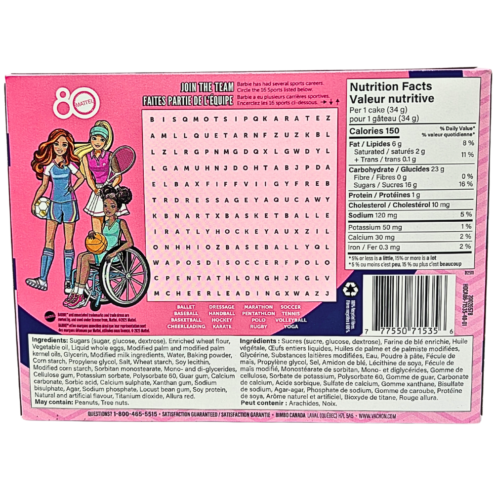 Hostess Barbie Vanilla Cupcakes 6 Pack 206g - 1 Box