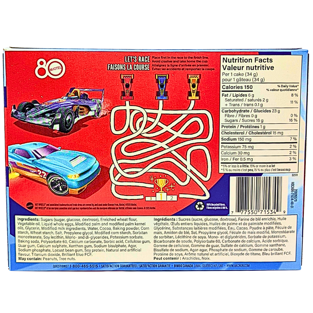Hostess Hot Wheels Chocolate Cupcakes 6 Pack 206g - 1 Box