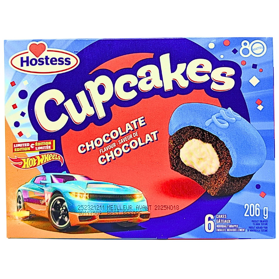 Hostess Hot Wheels Chocolate Cupcakes 6 Pack 206g - 1 Box