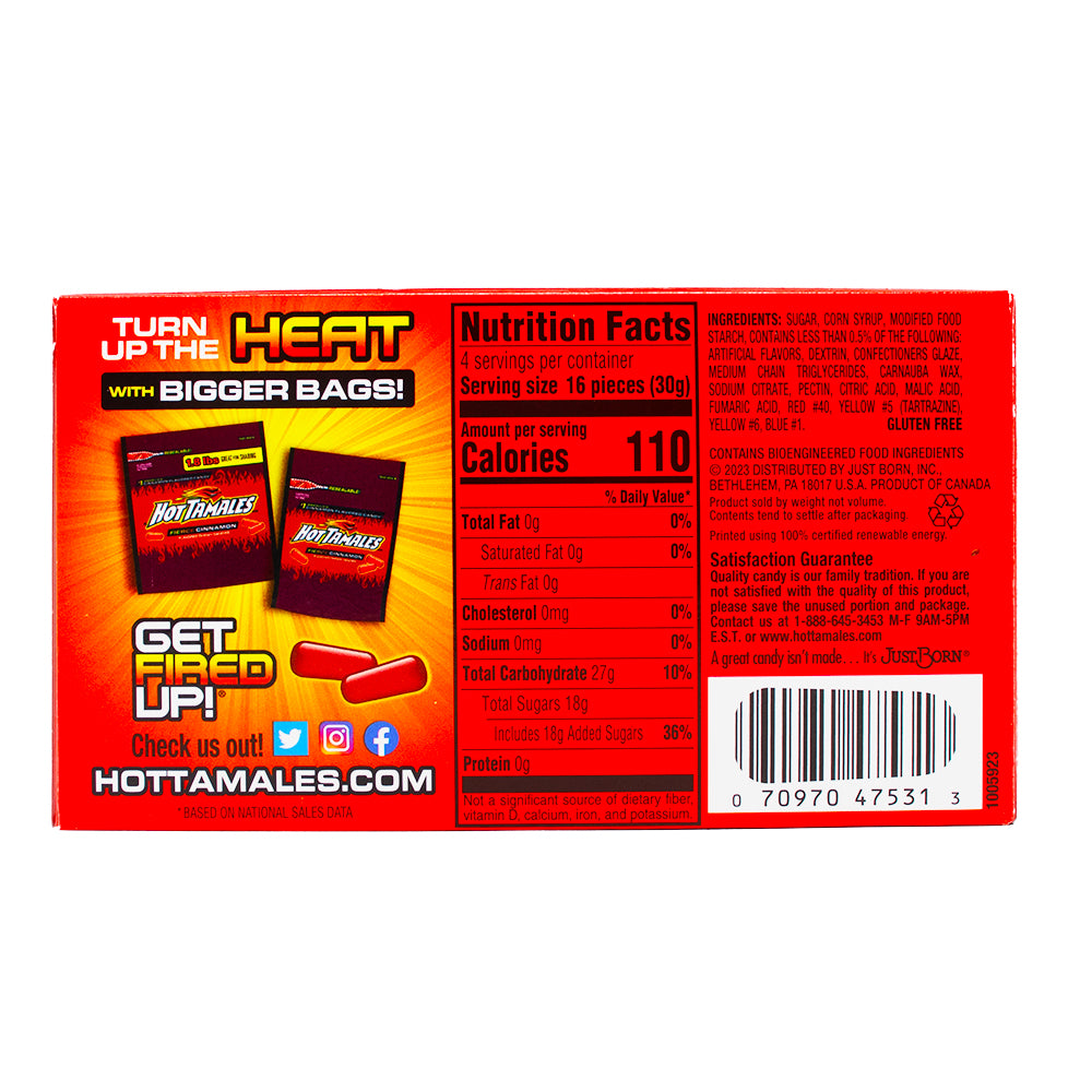 Hot Tamales Fierce Cinnamon Candy Theater Box - 12 Pack Nutrition facts Ingredients