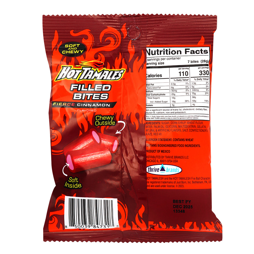 Hot Tamales Filled Bites Fierce Cinnamon 85g - 12 Pack  Nutrition Facts Ingredients

