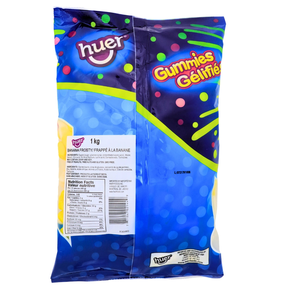 Huer Banana Frosty Gummy Candy 1kg - 1 Bag Nutrient Facts - Ingredients