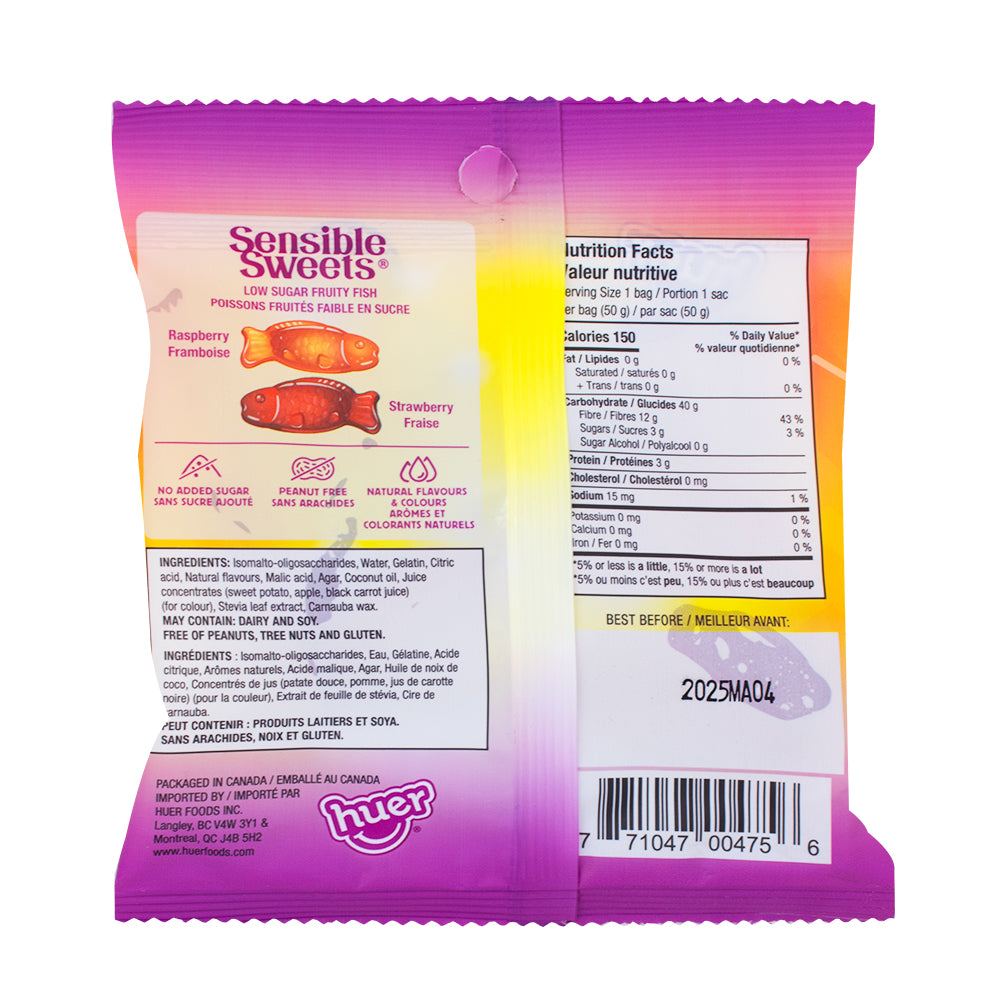 Huer Sensible Sweets Fruity Fish 50g - 12 Pack  Nutrition Facts Ingredients