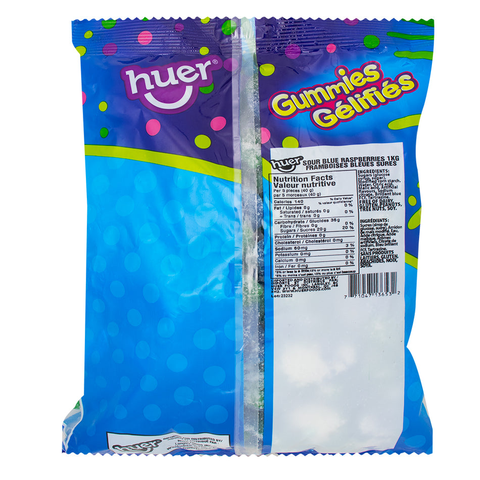 Huer Sour Blue Raspberries Gummy Candy 1kg - 1 Bag  Nutrition Facts Ingredients