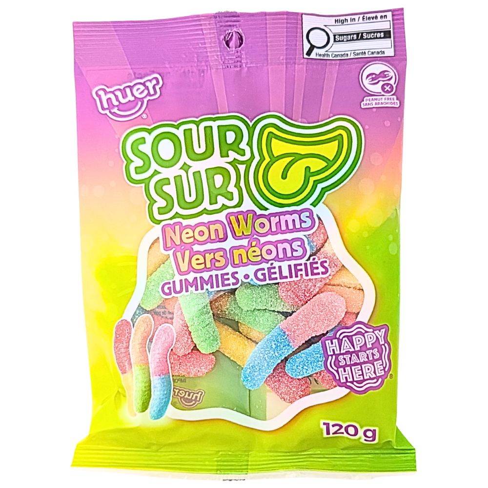 Huer Sour Neon Worms 120g - 24 Pack