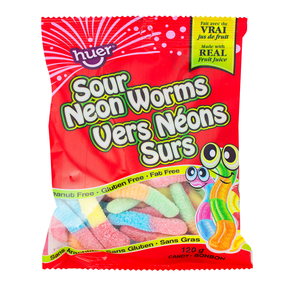 Huer Sour Neon Worms 120g - 24 Pack